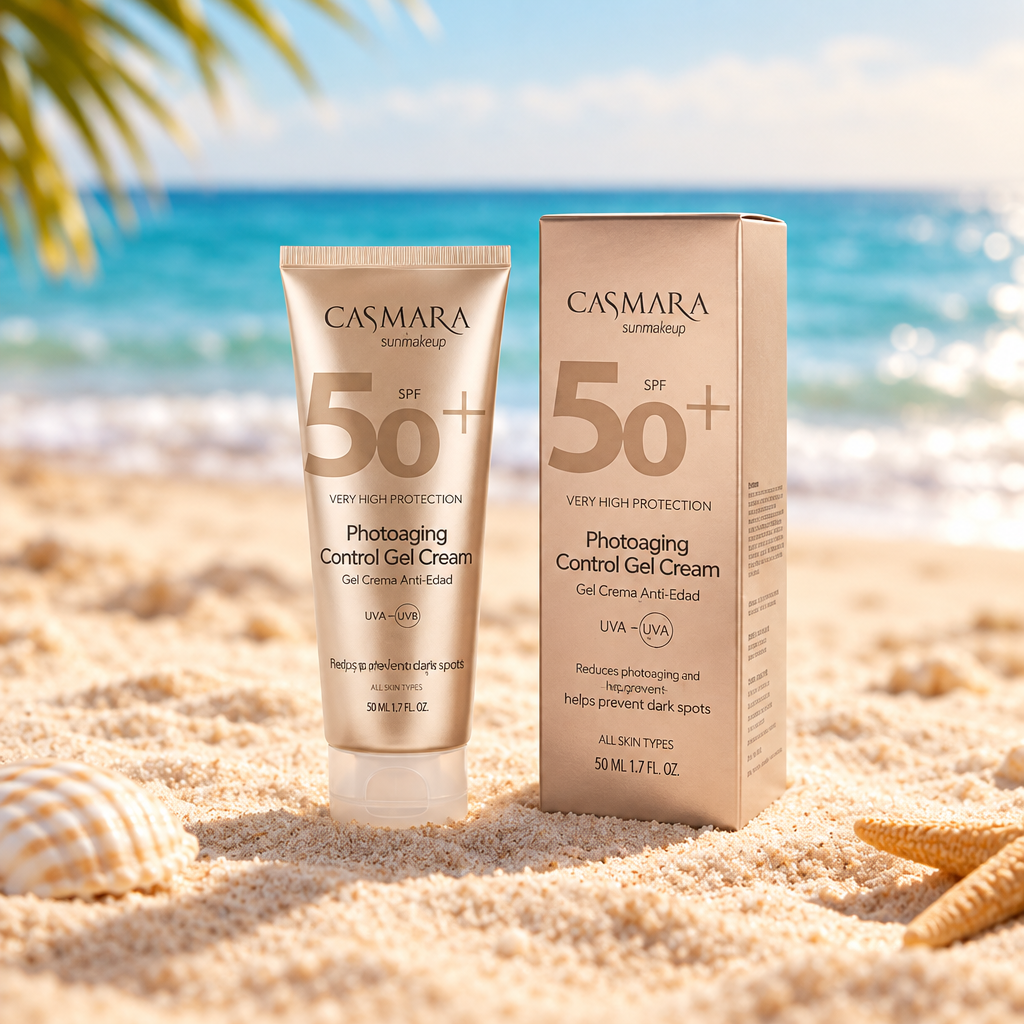 Photoaging Control Gel Cream com fundo de praia